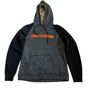 Realtree Camo Lined Hoodie Sweatshirt Speckled Gray Black Raglan Orange Logo M